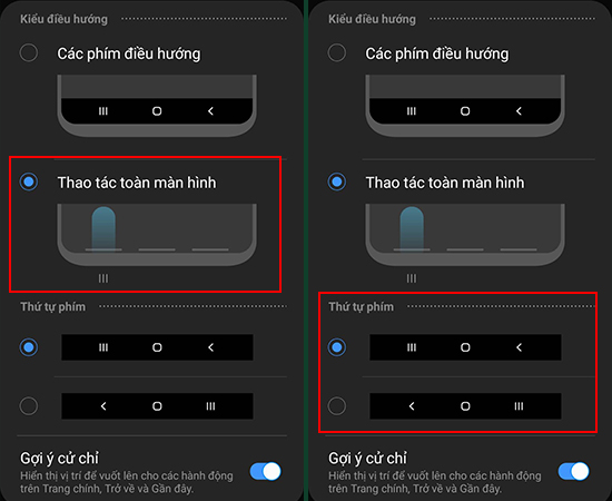Bước 3: Chọn Thao tác toàn màn hình. Ngoài ra, bạn còn có thể chọn Thứ tự phím.