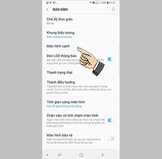 Bước 2: Chọn Màn hình cạnh