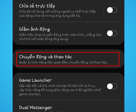 Bước 3: Kế tiếp các bạn chọn Chuyển động và thao tác.