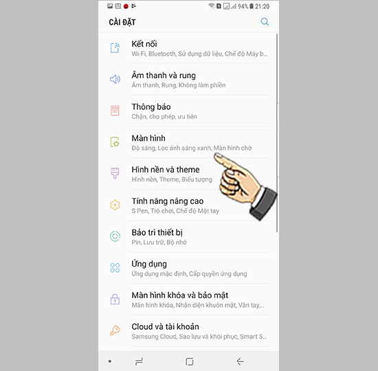 chọn Màn hình