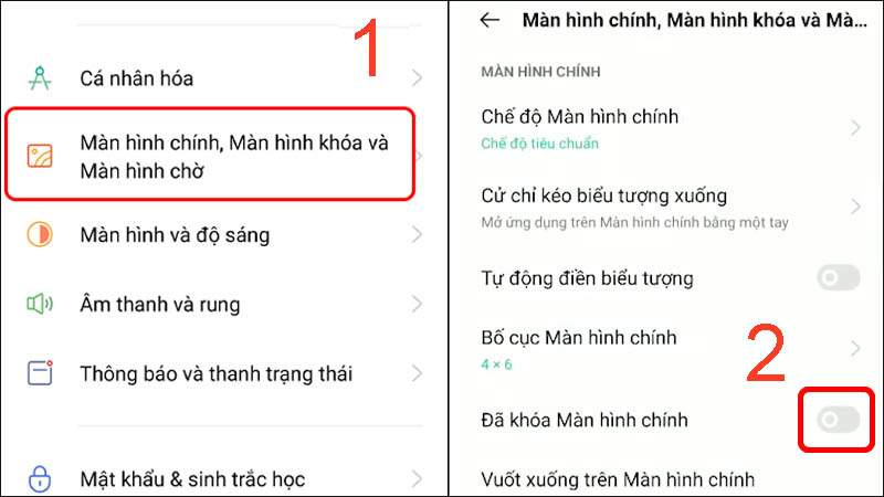 Bật Đã khóa màn hình chính