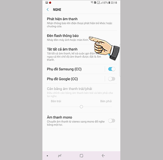Chọn đèn flash thông báo.