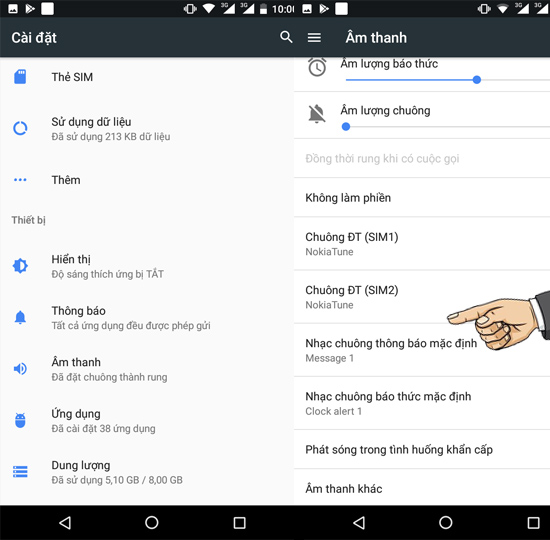 Cài đặt âm thanh và nhạc chuông sim