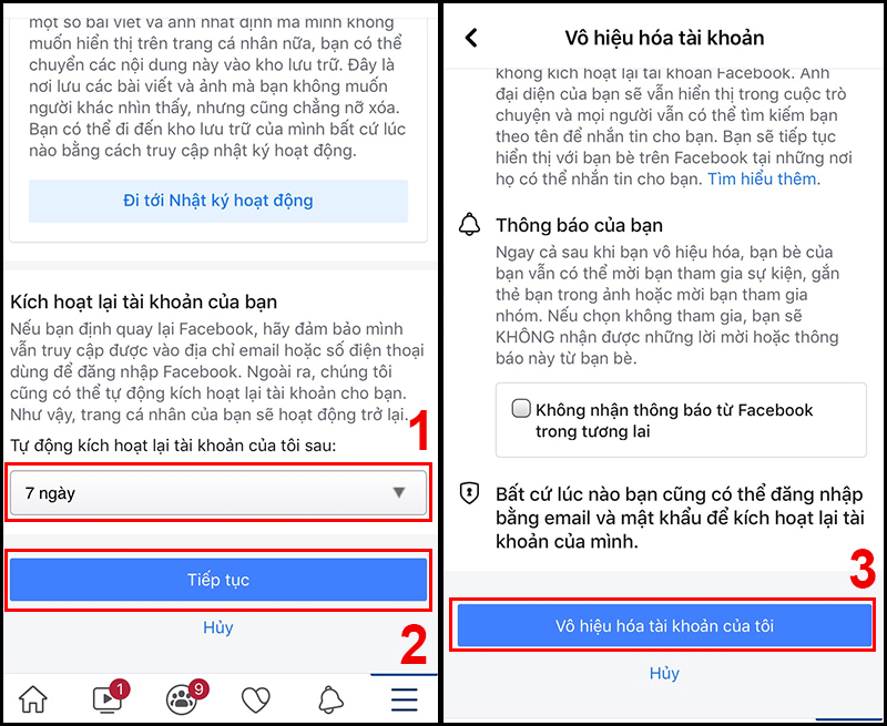 Chọn thời gian tự động kích hoạt > Vô hiệu hóa tài khoản