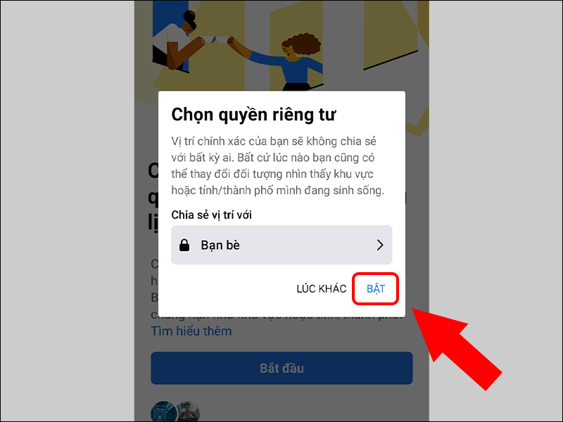 Chọn Bật và bắt đầu tìm bạn bè xung quanh