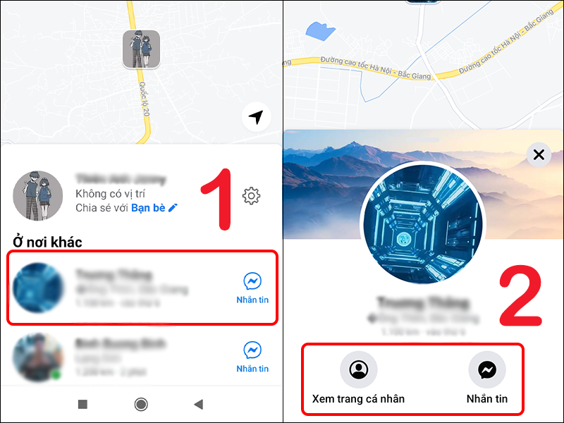 Xem trang cá nhân hoặc nhắn tin với người bạn muốn
