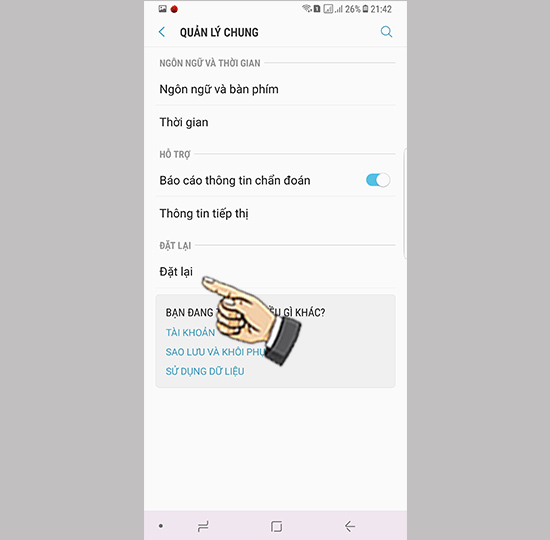 Chọn xóa các cài đặt.
