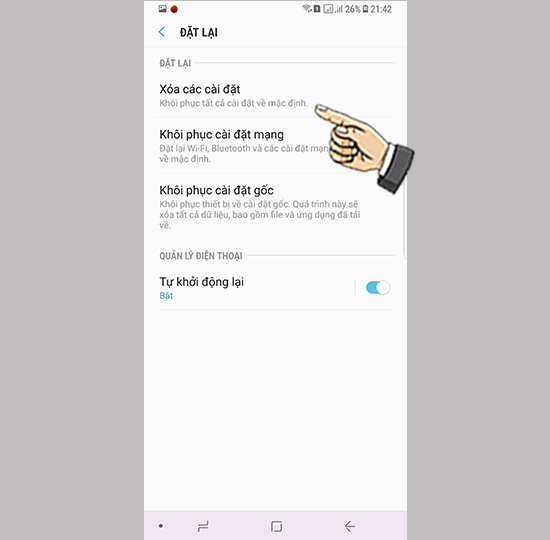 Chọn Xóa các cài đặt.