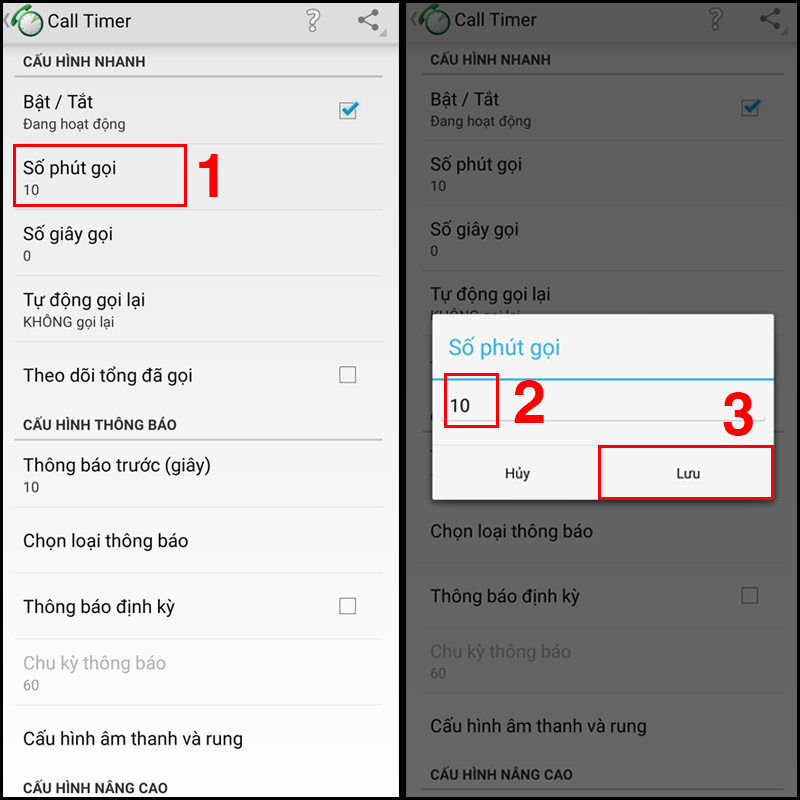 C&agrave;i đặt thời gian cuộc gọi