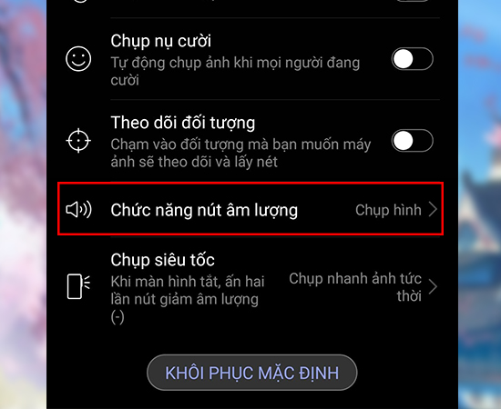 Bước 3: C&aacute;c bạn chọn v&agrave;o Chức năng n&uacute;t &acirc;m lượng.