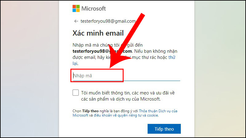 Bước 3: Nhập vào mã xác minh được gửi về email của bạn.