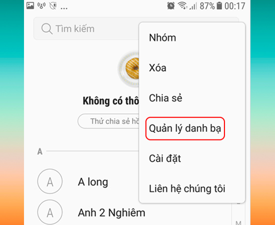Chọn Quản lý danh bạ