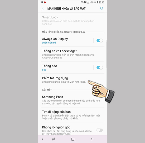 Chọn phím tắt ứng dụng.