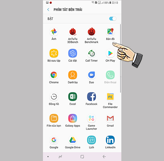 Phím tắt bên trái.