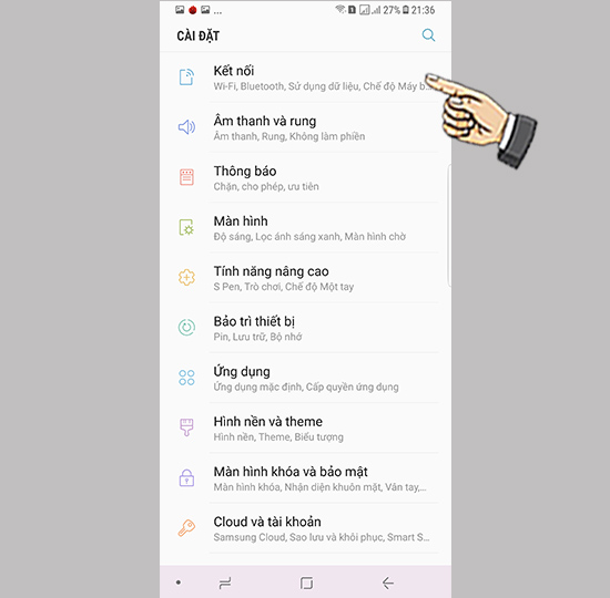 Vào cài đặt kết nối