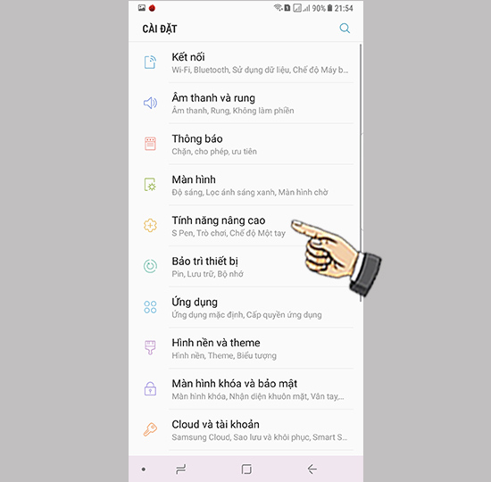 Vào cài đặt