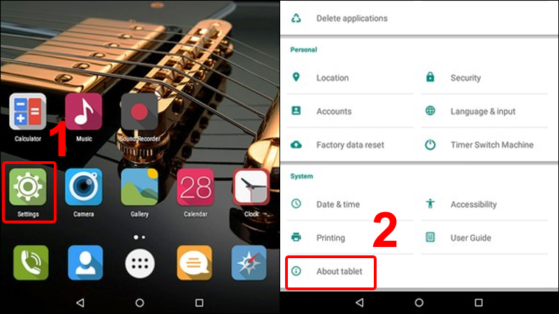 V&agrave;o Settings v&agrave; chọn About tablet