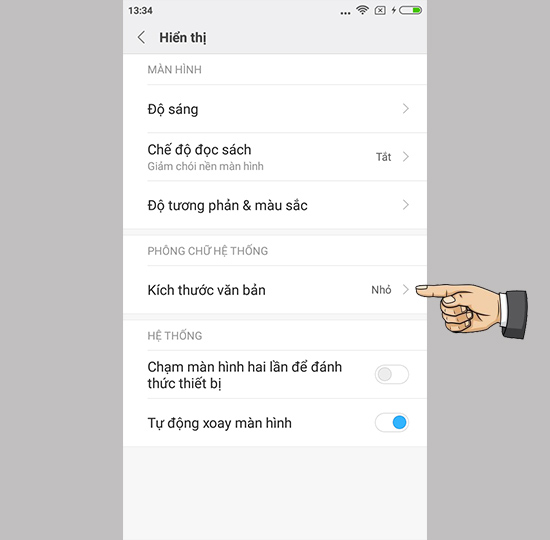 Vào kích thước văn bản