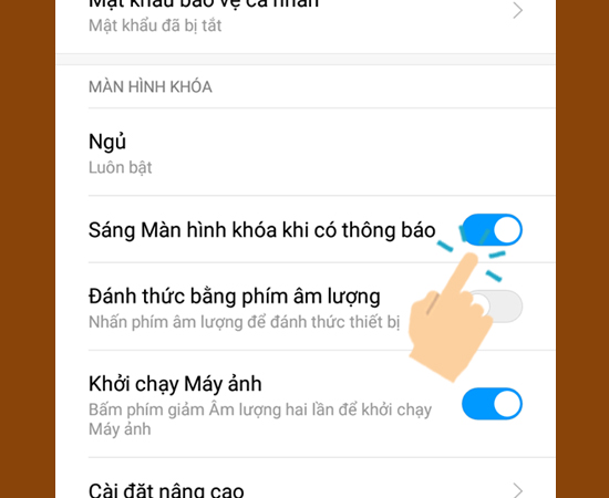 Tắt Sáng màn hình khóa khi có thông báo