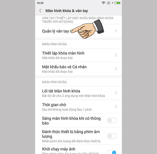 Vào quản lý vân tay