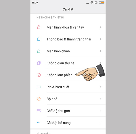 Vào cài đặt không làm phiền