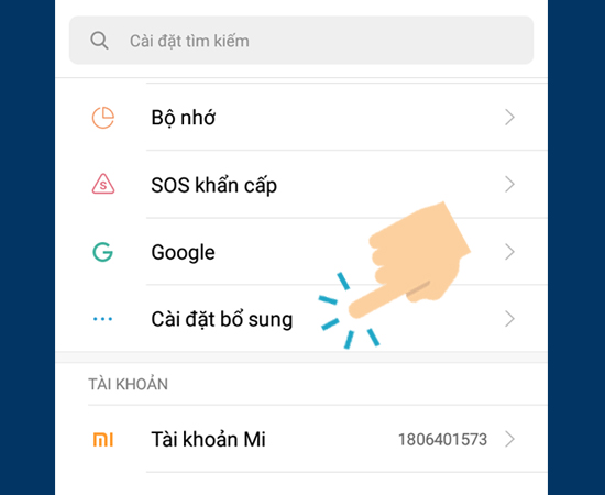 vào Cài đặt bổ sung