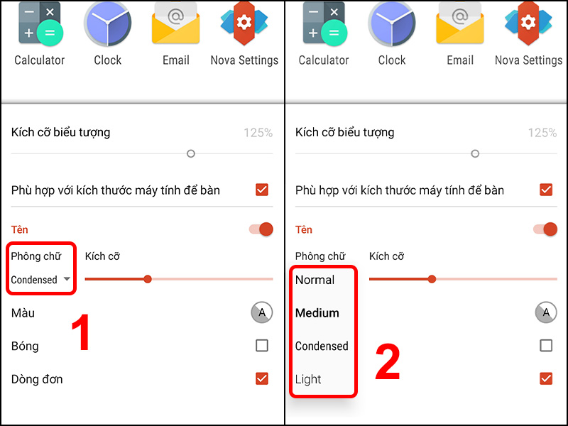 Nhấn v&agrave;o Ph&ocirc;ng chữ v&agrave; chọn Ph&ocirc;ng chữ mong muốn