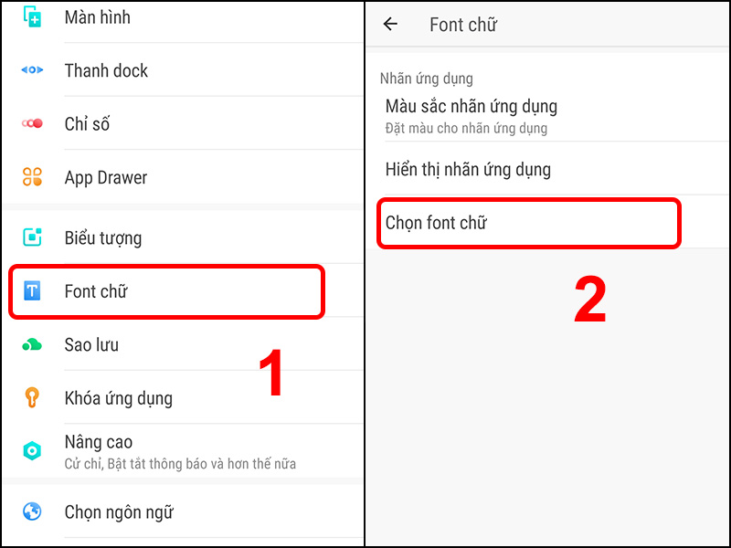 Nhấn v&agrave;o Font chữ v&agrave; chọn Chọn font chữ