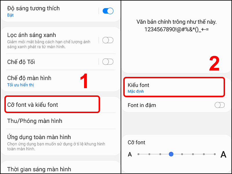 Chọn Cỡ font v&agrave; kiểu font v&agrave; chọn Kiểu font.