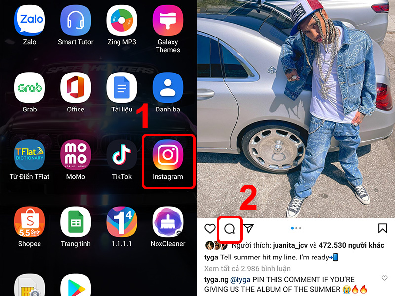 V&agrave;o Instagram v&agrave; tr&ecirc;n b&agrave;i viết bất kỳ bạn nhấn v&agrave;o Comment