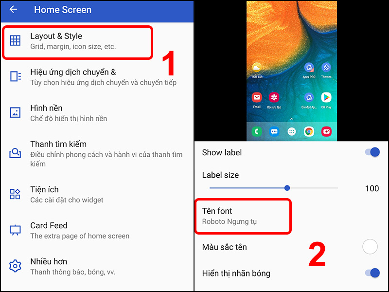 Nhấn v&agrave;o Layout & Style v&agrave; chọn T&ecirc;n font.
