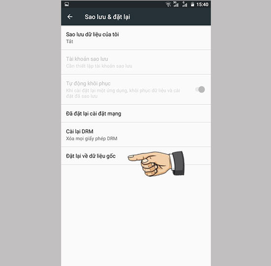 Bước 2: Chọn đặt về dữ liệu gốc.