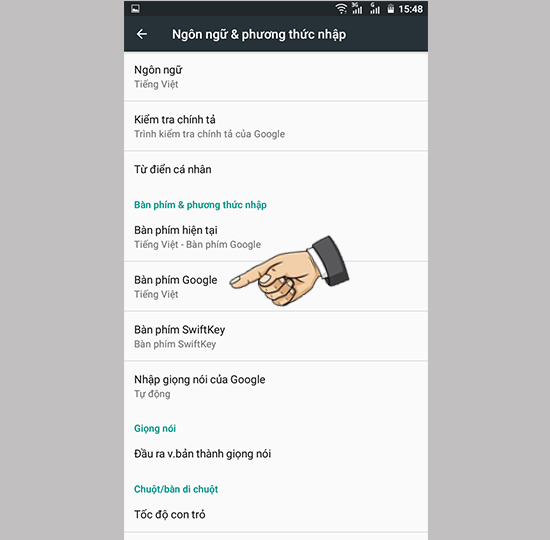 Bước 2: Chọn bàn phím google.
