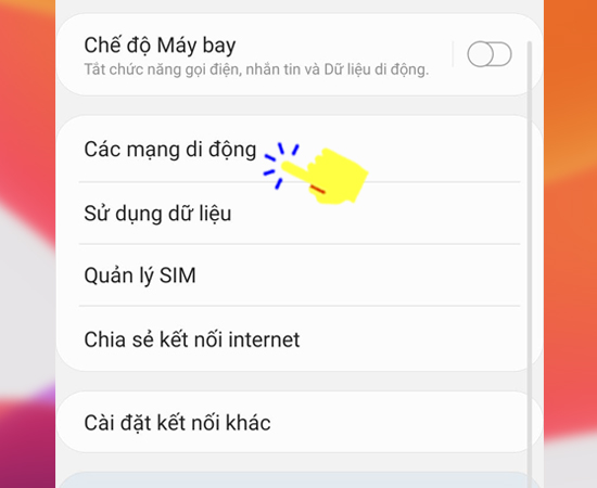 Bước 3: Kế tiếp bạn hãy chọn Các mạng di động.