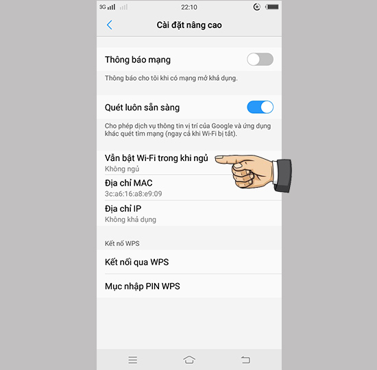 Bước 3: Bạn vào WiFi khi ngủ và tắt đi.