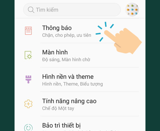 chọn Thông báo.