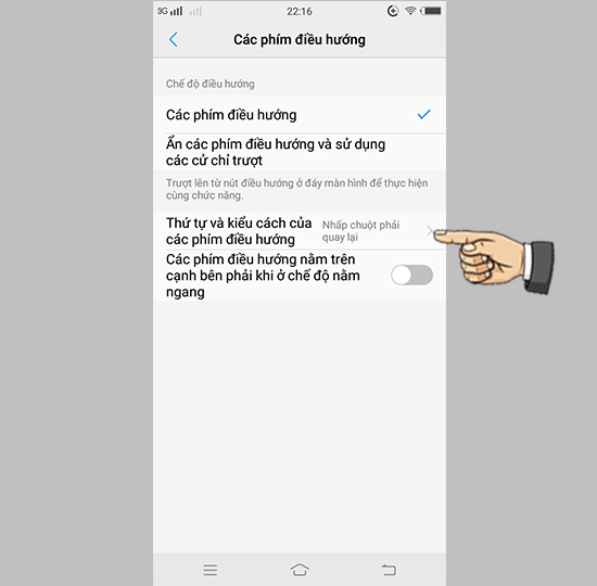 Bước 2: Chọn thứ tự và kiểu cách phím điều hướng.