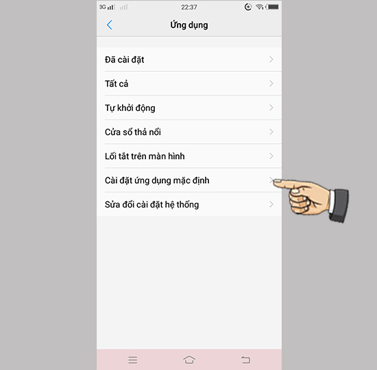 Bước 3: Chọn cài đặt ứng dụng mặc định.