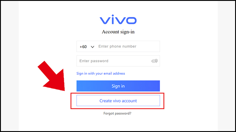 Chọn Tạo tài khoản vivo