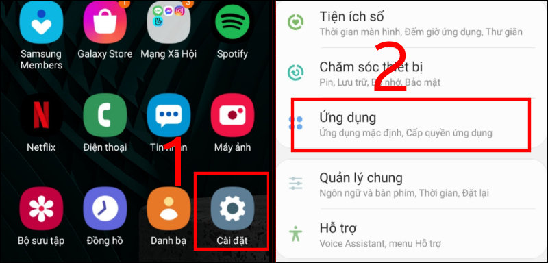 Chọn mục Ứng dụng trong phần cài đặt