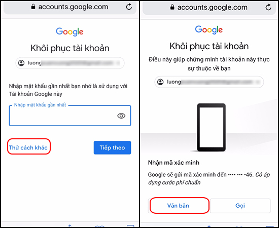 Chọn cách khôi phục tài khoản