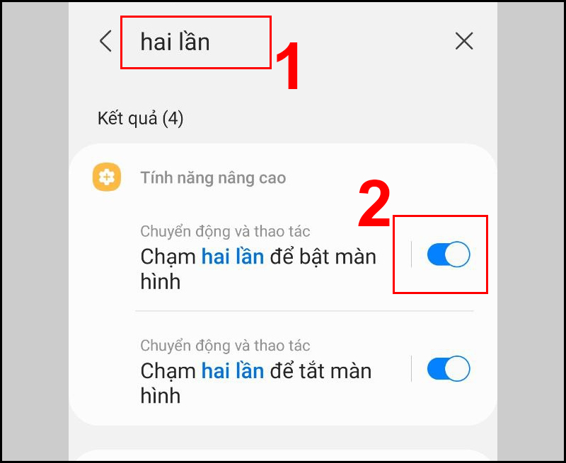 Bật Chạm hai lần để bật màn hình bằng sau khi nhập 