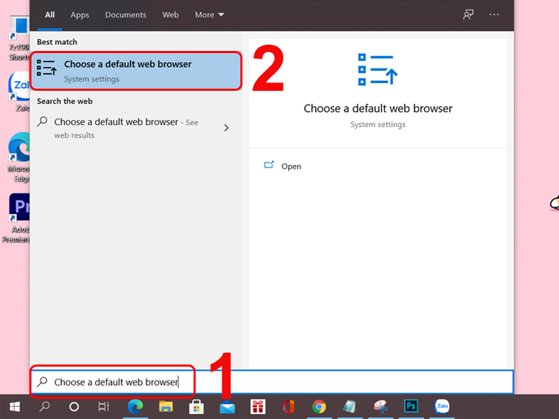 Thao tác tìm Choose a default web browser trên máy tính