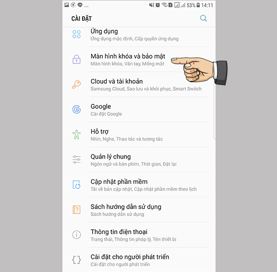 Vào cài đặt