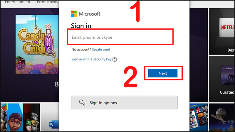 Nhập Email, số điện thoại hoặc Skype và nhấn Next