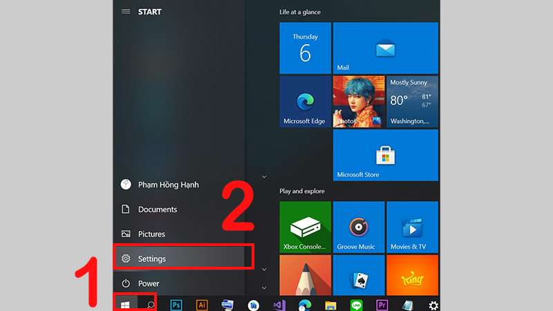Nhấn biểu tượng Windows để chọn Settings