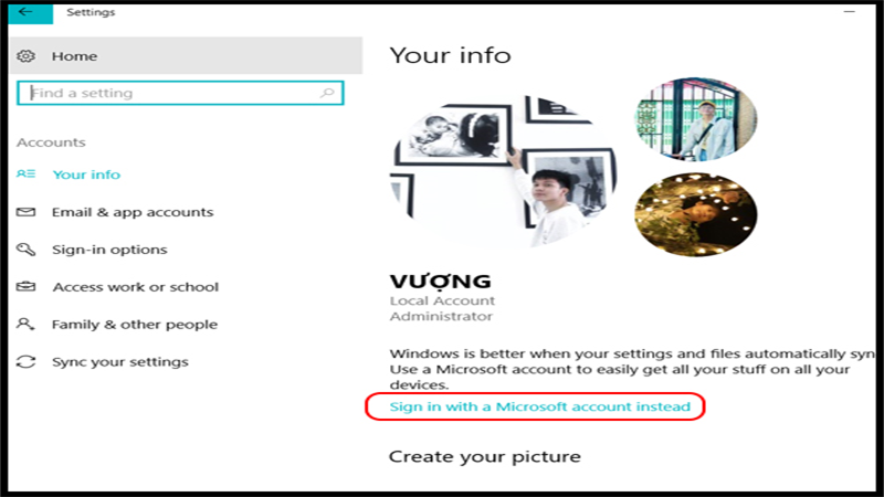 Bước 3: Lúc này bạn chọn vào Sign in with a Microsoft account instead để đăng nhập 1 tài khoản Microsoft.