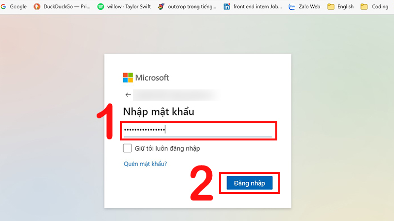 Nhập mật khẩu và chọn Đăng nhập