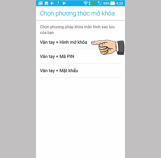 Chọn phương thức mở khóa.