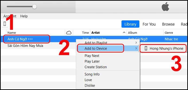 Thao tác chép bài hát từ iTunes trên máy tính vào iPhone